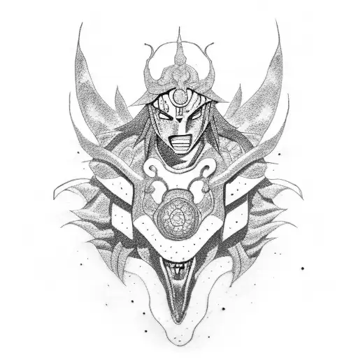 A dotwork tattoo of Madara Uchiha's Susanoo armor tattoo design idea