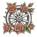 Wagon wheel with roses  tattoo design idea