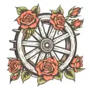 Wagon wheel with roses  tattoo design idea