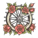 Wagon wheel with roses  tattoo design idea