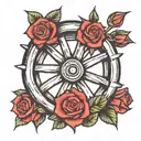 Wagon wheel with roses  tattoo design idea