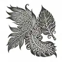 henna inspired patterns with small feathers at the bottom tattoo design idea