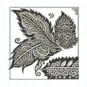 henna inspired patterns with small feathers at the bottom tattoo design idea