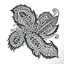 henna inspired patterns with small feathers at the bottom tattoo design idea