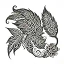 henna inspired patterns with small feathers at the bottom tattoo design idea