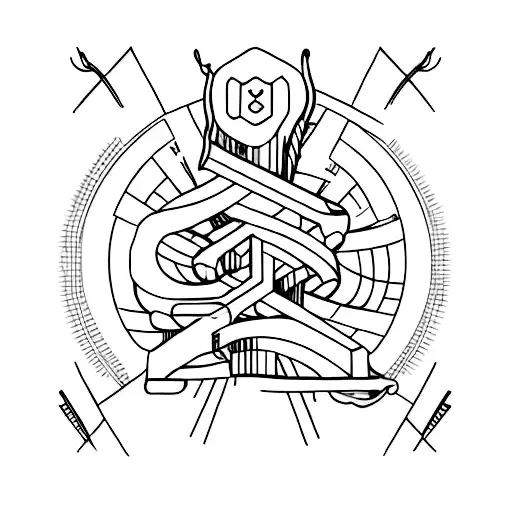 A minimalist tattoo of a triathlon symbol intertwined with woodworking tools tattoo design idea