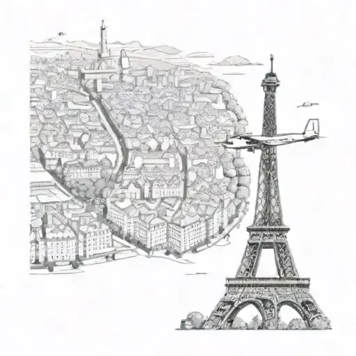 small plane flying above the eiffel tower tattoo design idea