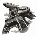 simple plane flying over eiffel tower tattoo design idea