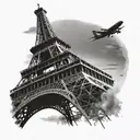 simple plane flying over eiffel tower tattoo design idea