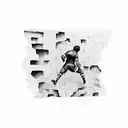 Rugby player breaking through a brick wall tattoo design idea