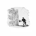 Rugby player breaking through a brick wall tattoo design idea