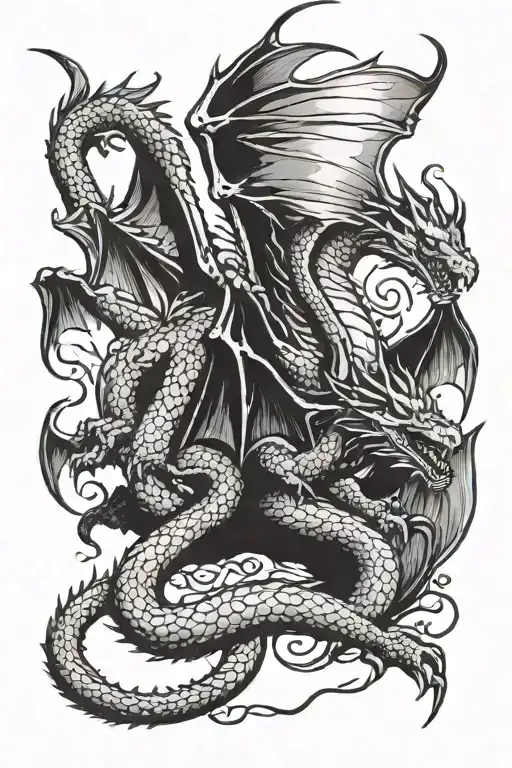 aggressive dragon flying tattoo design idea