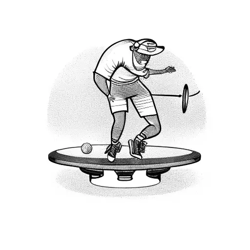 Disc golf player throwing a frisbee through a billiards table tattoo design idea
