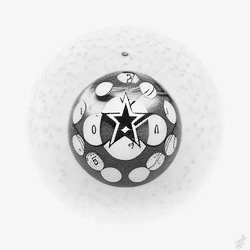 A billiards ball with the Dallas Cowboys logo inside, surrounded by a school of fish tattoo design idea