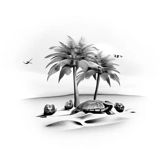 Palm trees forming the shape of a turtle on a beach tattoo design idea