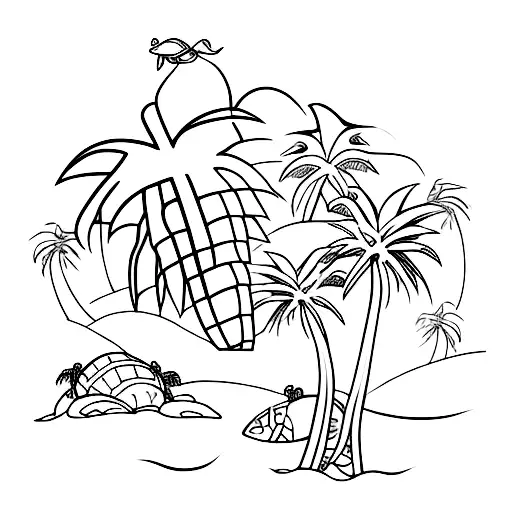 Palm trees forming the shape of a turtle on a beach tattoo design idea
