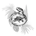 Swimming turtle with palm trees in the background tattoo design idea