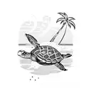Swimming turtle with palm trees in the background tattoo design idea