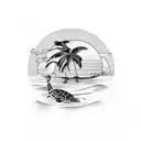 Swimming turtle with palm trees in the background tattoo design idea
