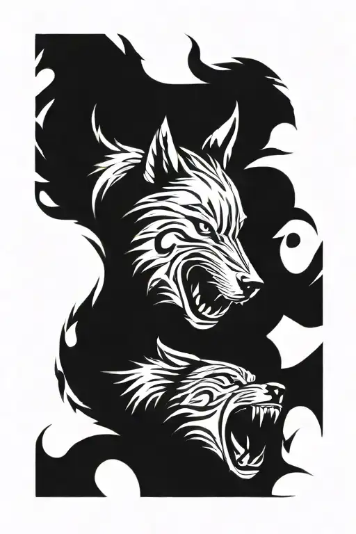 wolf growling at a bear head tattoo design idea