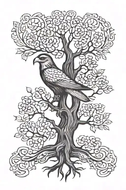 polish falcon Irish tree of life tattoo design idea