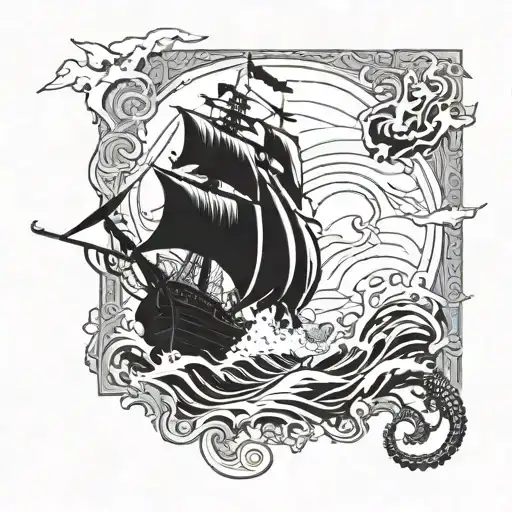 kraken attacking pirate ship tattoo design idea