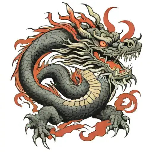 Japanese dragon with red lightning bolts tattoo design idea