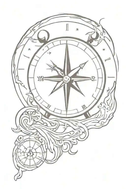 Moon clock  compass capricorn tattoo design idea