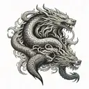 Combine elements of a wolf, dragon, and snake in a mythical underworld scene tattoo design idea