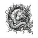 Combine elements of a wolf, dragon, and snake in a mythical underworld scene tattoo design idea