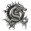 Combine elements of a wolf, dragon, and snake in a mythical underworld scene tattoo design idea