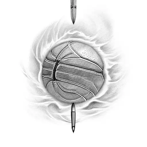 Incorporate your passion for sports and writing by designing a tattoo of a basketball hoop with a quill pen acting as the net. tattoo design idea