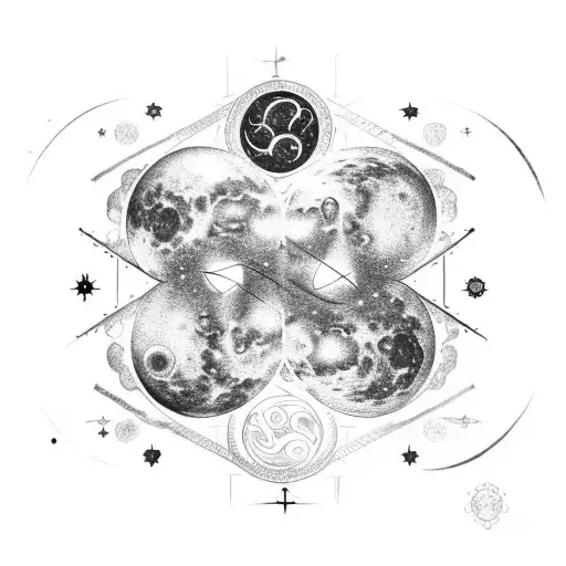 A celestial design featuring the Gemini zodiac sign intertwined with the moon and stars, symbolizing duality and cosmic connection tattoo design idea