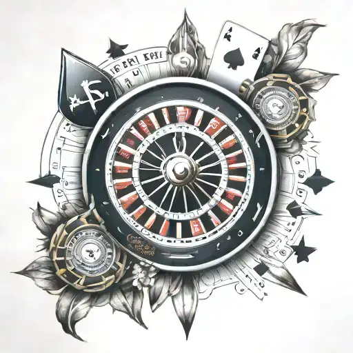 blackjack and roulette wheel tattoo design idea