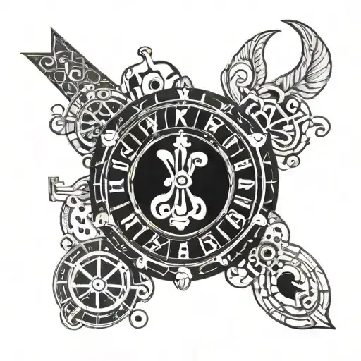 blackjack and roulette wheel tattoo design idea