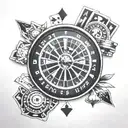 blackjack and roulette wheel tattoo design idea