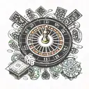 blackjack and roulette wheel tattoo design idea