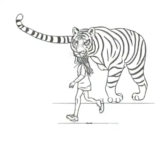 little girl walking a tiger tattoo design idea