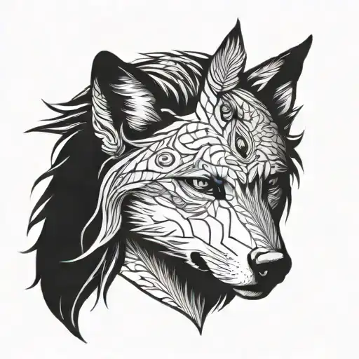 wolf and women face tattoo design idea