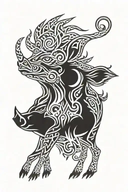 subwoofer and wild boar tattoo design idea