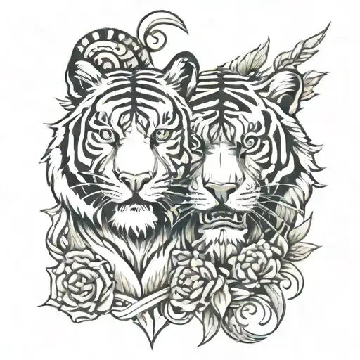 warrior and tiger head tattoo design idea