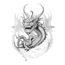 Dragon caraxes curled around a medieval castle tattoo design idea