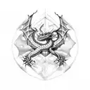 Dragon caraxes curled around a medieval castle tattoo design idea