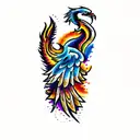 phoenix, colored, red and orange, rainbow tattoo design idea