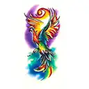 phoenix, colored, red and orange, rainbow tattoo design idea