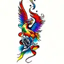 phoenix, colored, red and orange, rainbow tattoo design idea
