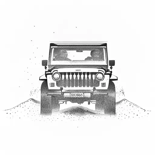 A silhouette of a safari jeep driving through the plains of Tanzania tattoo design idea