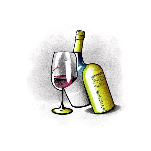 wine bottle and vinyl record tattoo design idea