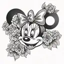 minnie mouse head with daisies and carnations  tattoo design idea