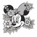 minnie mouse head with daisies and carnations  tattoo design idea